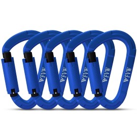 Fvw 5 Pack Heavy Duty Climbing Carabiners, 25Kn Auto Locking Rock Climbing Carabiners Clips For Hammocks, Swing, Locking Dog Leash And Harness, Camping, Hiking & Utility, D-Shaped, (Blue)