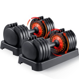 Skok Adjustable Dumbbells Set, 55Lb Adjustable Dumbbell Weight Set For Men And Women With Anti-Slip Fast Adjust Weight By Turning Handle,Black Dumbbell With Tray Suitable For Full Body Workout Fitness (55Lb)