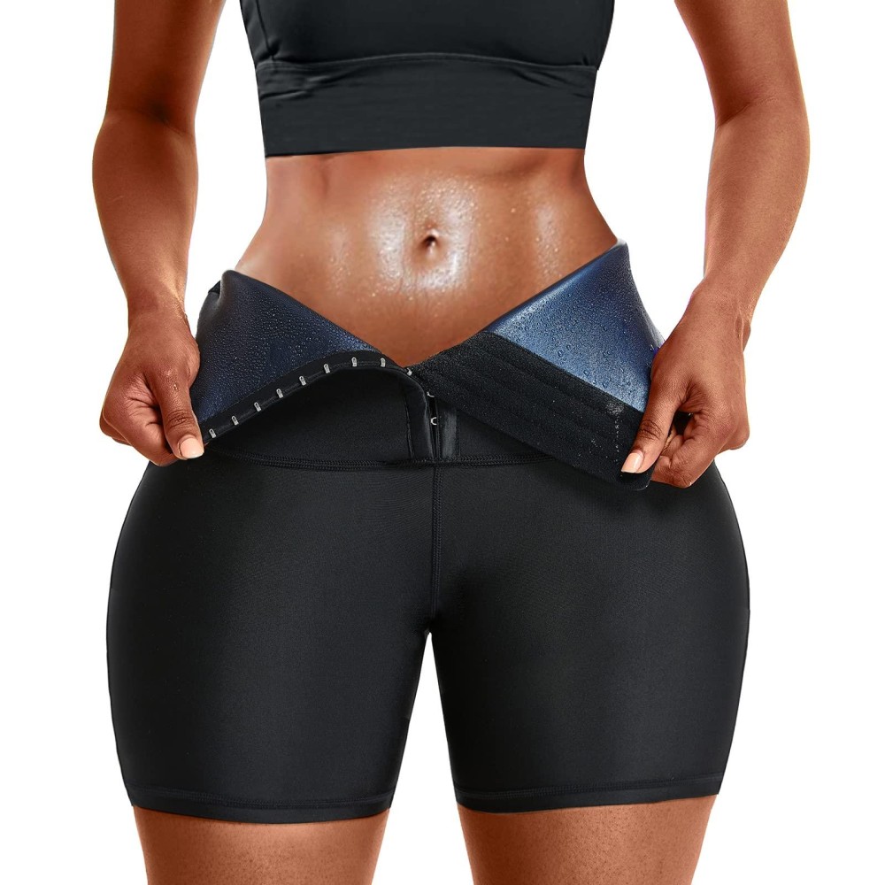 Sauna Shorts For Women High Waist Sweat Capris Thermo Compression Shorts Slimming Leggings Workout Activewear Tummy Control Body Shaper Stretch Pants S Deep Blue