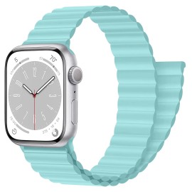 Magnetic Closure For Apple Watch Band 40Mm 41Mm 38Mm 44Mm 45Mm 42Mm 49Mm 44 45 40 41 Mm Kidmenwomen,Silicone Sport Loop Bracelet Wristband Strap For Iwatch Series 8 7 6 5 4 3 2 1 Se Ultra-Turquoise
