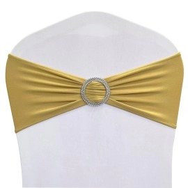 Maiangel Spandex Chair Sashes Bands 30Pcs Stretch Chair Ties Bows With Buckle Slider For Wedding Party Banquet Decoration (Gold)