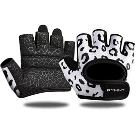 Rymnt Minimal Workout Gloves,Short Micro Weight Lifting Gloves Grip Pads With Full Palm Protection & Extra Grip For Men Women Weightlifting,Gym,Cross Training,Powerlifting.Snow Leopard White-Medium