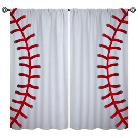 Sports Baseball Blackout Curtains For Girls Boy Home Decor, Texture Laces Closeup Background Rod Pocket Thermal Insulated Drapes Darkening Window Curtain For Bedroom Living Room, 84 X 84 Inch