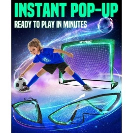 Tgu Soccer Net Gifts - Light Up Soccer Goals, Glow In The Dark Portable Pop-Up Football Goals For Kids Teens & Youth, Black, 4 X 3Ft (Nos34140B01)