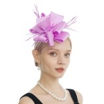 Myjoyday Womens Fascinators Hat For Tea Party Church Cocktail, Feathers Veil Headband With Hair Clip (Sparkling Light Purple)