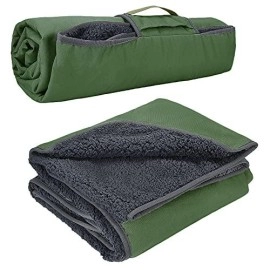 Tirrinia Waterproof Outdoor Blanket With Sherpa Lining, Windproof Triple Layers Warm Comfy Foldable For Camping Stadium, Sports, Picnic, Grass, Concerts, Pet, 51''X 59'' Grey - Machine Washable