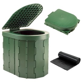 Kinspory Camping Toilet, Portable Toilet For Adults & Kids, Foldable Potty & Outdoor Emergency Sanitation Products, Trash Can, Stool For Car Truck Camping Travel Hiking Fishing Long Trips (Green)