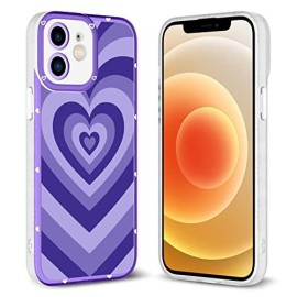 Ook Purple Case For Iphone 12 All Round Shock Absorption Protection Soft Tpu Cover With Purple Heart Design Anti-Scratch Camera Cover Slim Iphone 12 Case For Women Girls