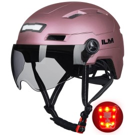 Ilm Adult Bike Helmet With Usb Rechargeable Led Front And Back Light Mountainroad Bicycle Helmets For Men Women Removable Goggle Cycling Helmet For Commuter Urban Scooter(Rose Pink, Largex-Large)