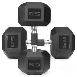 Wf Athletic Supply Rubber Encased Hex Dumbbells With Rubber Grip Contoured Handle For Muscle Toning, Strength Building Full Body Workout