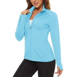 Tacvasen Womens Hiking Shirts Comfy Cooling Tops Cycling Traveling Casual Wear, Light Blue, L