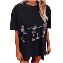 Womens Tops Letter Print Short Sleeve Oversized T Shirt Graphic Tee Casual Loose Fit Retro Blouse For Teen Girls