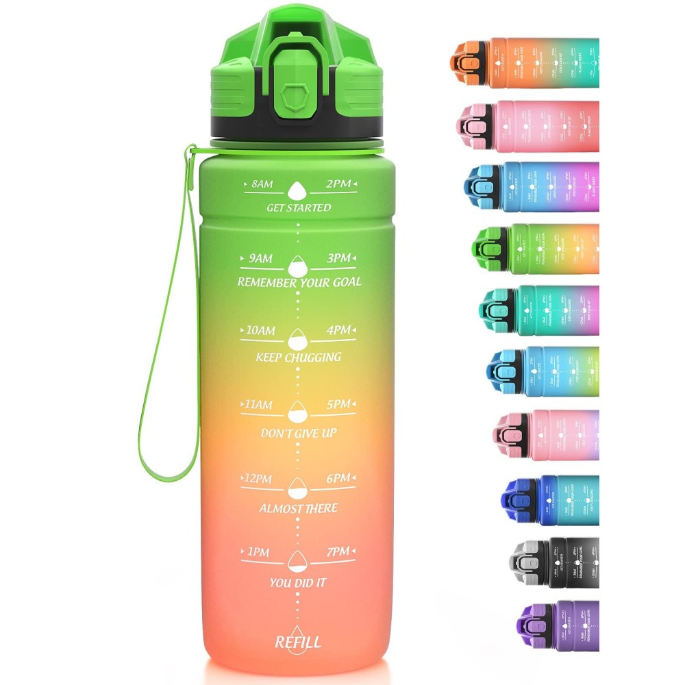 Niggeey 17Oz 32Oz 500Ml 1000Ml Motivational Water Bottle With Time Marker, Leak Proof Bpa Free Tritan Drink Bottle For Kids, Men, Women, Running, Cycling, School, Gym And Sport