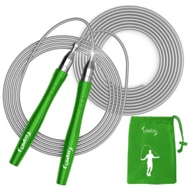Jump Rope, High Speed Weighted Jump Rope - Premium Quality Tangle-Free - Self-Locking Screw-Free Design - Jump Ropes For Fitness - Skipping Rope For Workout Fitness, Crossfit & Home Exercises (Green)