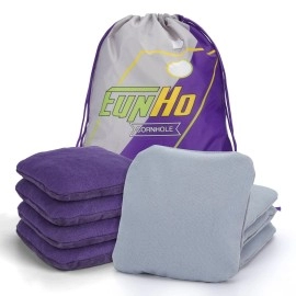 Eunho Dual Sided Cornhole Bags Set Of 8 Regulation Professional, Slick And Sticky For Pro Style Corn Hole Games, All Weather Tournament Bean Bags With Carry Bag (Purple/Grey)