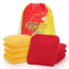 Eunho Dual Sided Cornhole Bags Set Of 8 Regulation Professional, Slick And Sticky For Pro Style Corn Hole Games, All Weather Tournament Bean Bags With Carry Bag (Red/Yellow)