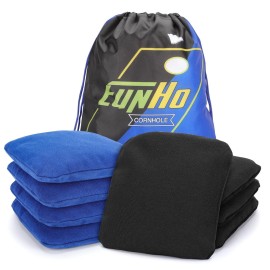 Eunho Dual Sided Cornhole Bags Set Of 8 Regulation Professional, Slick And Sticky For Pro Style Corn Hole Games, All Weather Tournament Bean Bags With Carry Bag (Black/Blue)