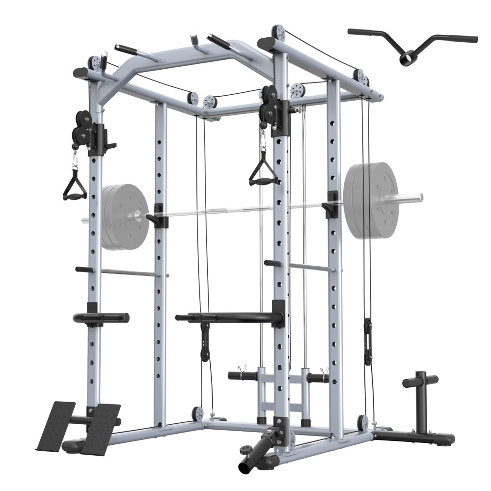 Major Lutie Multi-Function Power Cage, Plm04 1400 Lbs Power Rack With Cable Crossover Machine And More Strength Training Attachment For Home Gym(Sliver) (D11)