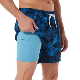 Brisira Mens Swim Trunks Quick Dry Swim Shorts 5 Inch Inseam Stretch Water Beach Shorts With Compression Liner Zipper Pocket