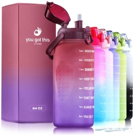 You Got This Living Motivational Water Bottle With Time Markerhalf Gallon Water Bottle With Straw 64 Oz2.2L Gym Water Bottle Achieve All-Day Hydration Spillproof Bpa Free