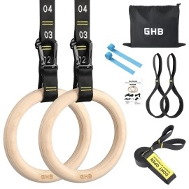 Ghb Gymnastic Rings Wooden Gym Rings 1.25'' Olympic Rings Adjustable Numbered Straps Pull Up Rings Sets For Workout Bodyweight Fitness Training