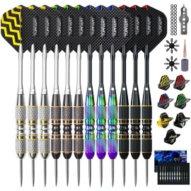 Darts Metal Tip Set - Steel Tip Darts Darts Set Professional Metal Darts 12 Pcs 22/24 Grams Pro Dart Set With Stylish Case Aluminum Shafts Extra 9 Flights