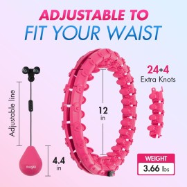 Yes4All Hula Smart Hoopsweighted Hula Hoop 28 Detachable Knots Size Adjustable Infinity Hoop For Weight Loss Abdomen Massage Burn Fat Body Shaping Exercise - Pink