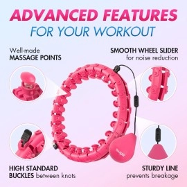 Yes4All Hula Smart Hoopsweighted Hula Hoop 28 Detachable Knots Size Adjustable Infinity Hoop For Weight Loss Abdomen Massage Burn Fat Body Shaping Exercise - Pink