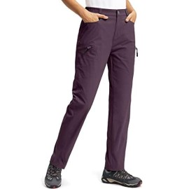 Pudolla Women Hiking Pants With 6 Pockets Water Resistant Stretch Travel Pants For Women Work Outdoor Golf Walking(Dark Red Small)