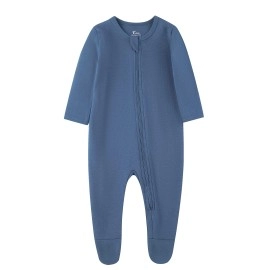 O2Baby Baby Boys Girls Organic Cotton Zip Front Sleeper Pajamas, Footed Sleep N Play(6-12 Months,Blue Ashes)