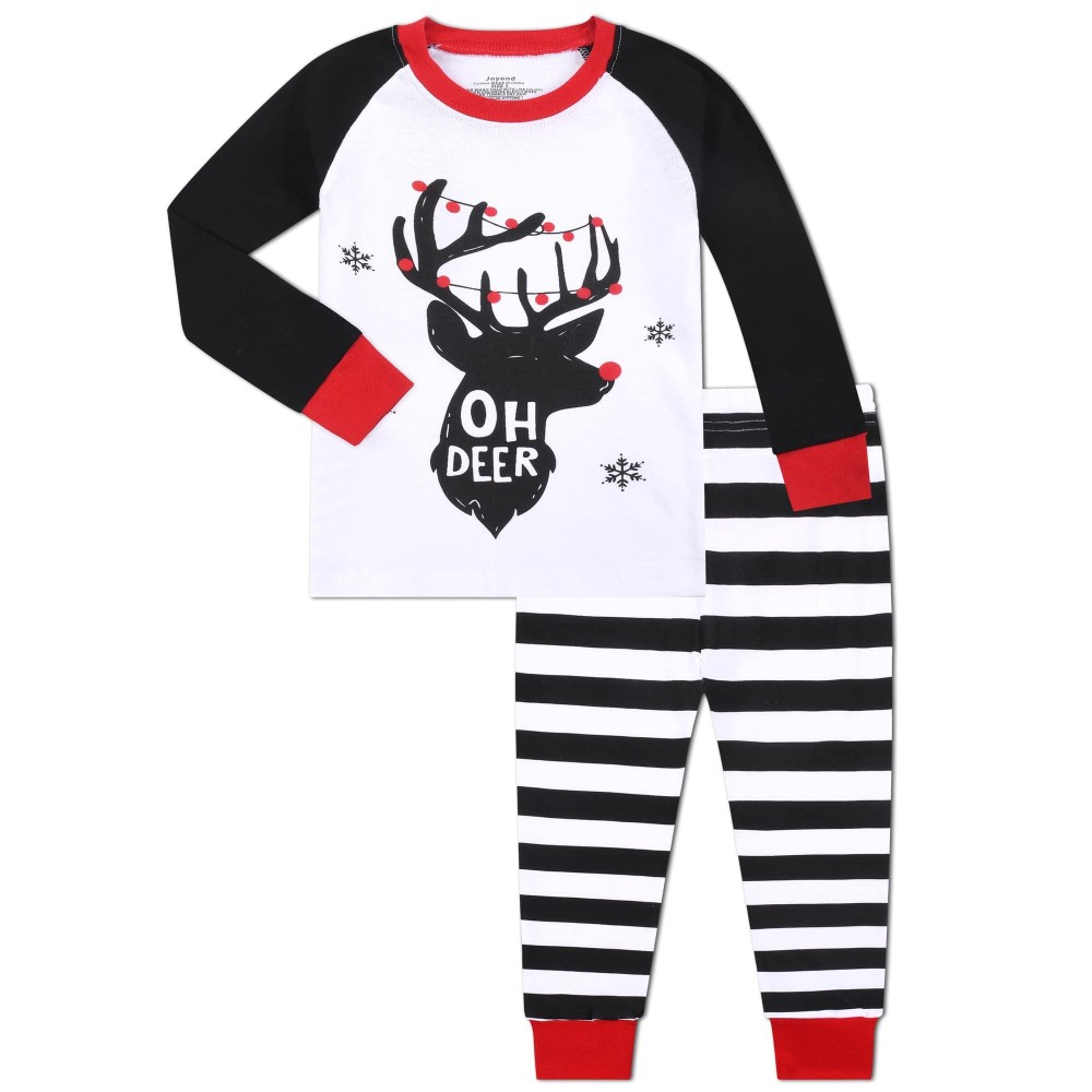 Joyond Boys Girls Christmas Pajamas, Cotton Kids Xmas Deer Pajama Set, Toddler Pjs Snug-Fit Long Sleeve Sleepwear Pant Set Size 4T 4 Years