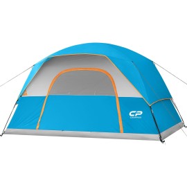 Campros Cp Tent 4 Person Camping Tents, Waterproof Windproof Family Dome Tent With Rainfly, Large Mesh Windows, Wider Door, Easy Setup, Portable With Carry Bag - Sky Blue