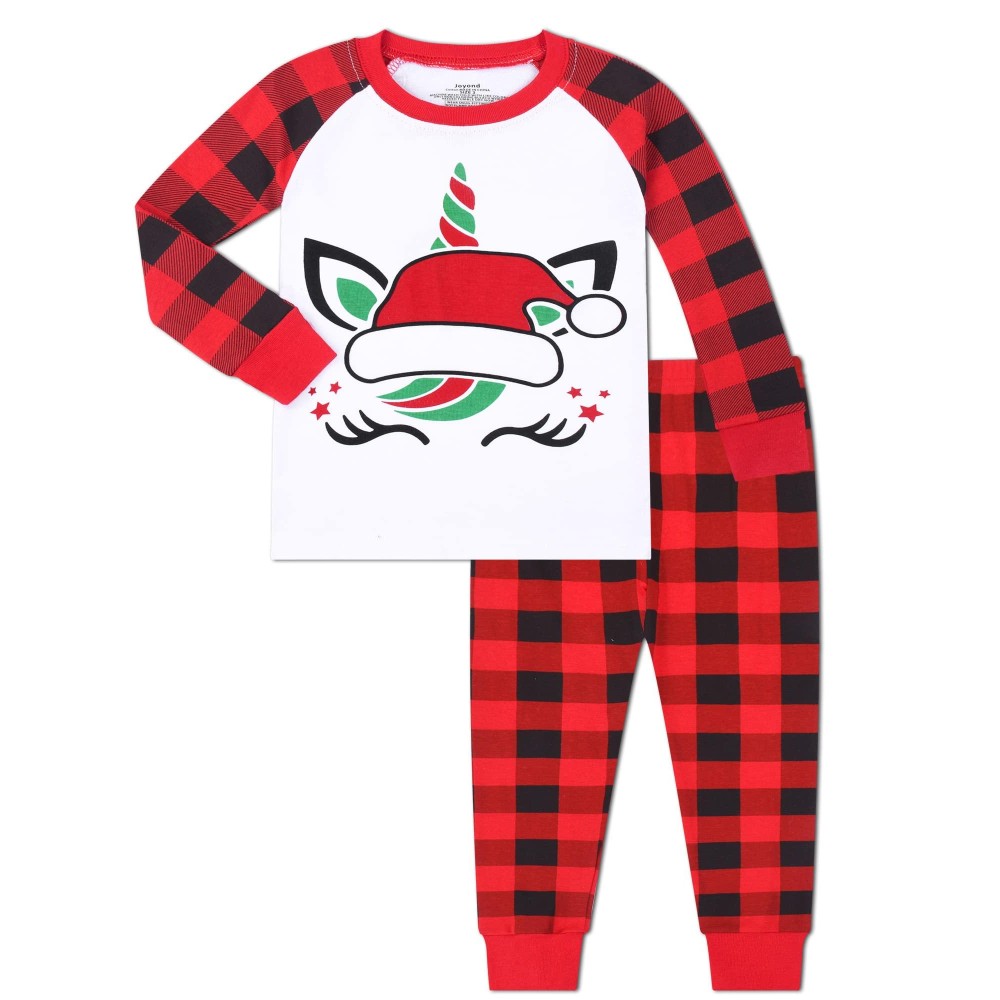 Joyond Girls Christmas Pajamas, Cotton Kids Xmas Unicorn Pajama Set, Toddler Pjs Snug-Fit Long Sleeve Sleepwear Pant Set Size 3T 3 Years