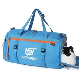 Skysper Sports Bag Small Gym Duffel Bag For Men Women With Wet Compartment & Shoe Compartment,Carry On Travel Duffel Bag Overnight For Weekend Swimming Training Yoga Blue