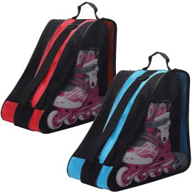 Peyorom Skate Bags, Great For Roller Skates, Ice Skates, Quad Skates, Inline Skates, Rollerblade, Figure Skates, Ice Hockey Skate - Skate Accessories For Kids And Adults (2Pcs Blue + Red)