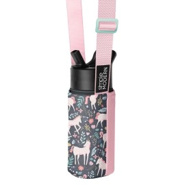 Simple Modern Kids Water Bottle Carrier Sling With Adjustable Strap Bottle Holder Crossbody Bag For Walking, Hiking And School Summit Collection Unicorn Fields