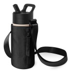Simple Modern Kids Water Bottle Carrier Sling With Adjustable Strap Bottle Holder Crossbody Bag For Walking, Hiking And School Summit Collection Midnight Black