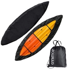 Gymtop 78-18Ft Waterproof Kayak Canoe Cover-Storage Dust Cover Uv Protection Sunblock Shield For Fishing Boat Kayak Canoe 7 Sizes Choose Color] (Black(Upgraded), Suitable For 168-18Ft Kayak)