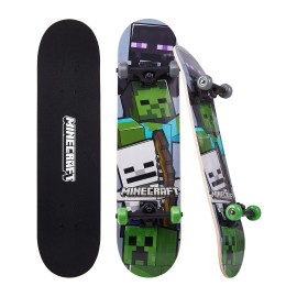 Sakar Minecraft Mob 31 Inch Skateboard, 9-Ply Maple Deck Skate Board For Cruising, Carving, Tricks And Downhill