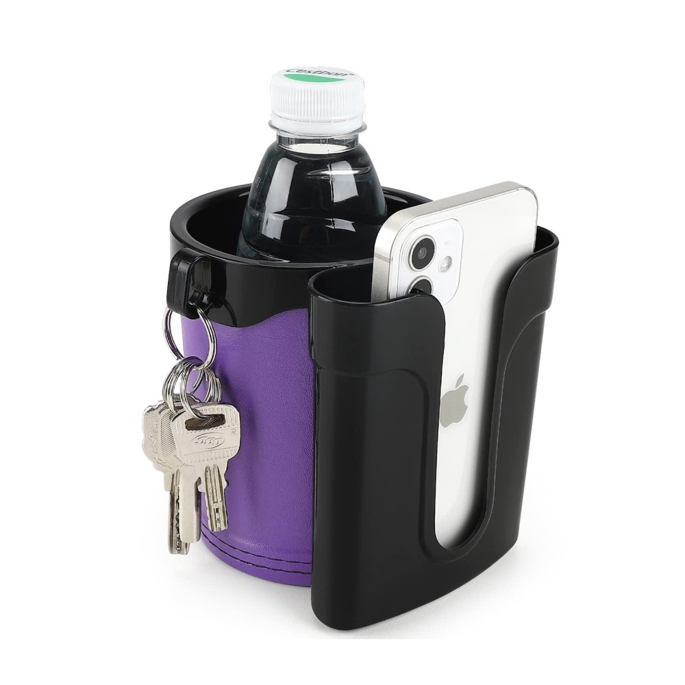 Accmor 3-In-1 Bike Cup Holder With Cell Phone Keys Holder, Bike Water Bottle Holders,Universal Bar Drink Cup Can Holder For Bicycles, Motorcycles, Scooters,Black Purple