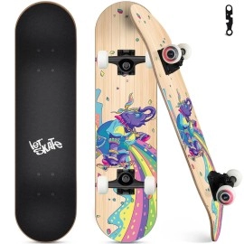 Skateboards For Beginners, 31X8 Complete Skateboard For Kids Teens & Adults, 7 Layer Canadian Maple Wood Double Kick Deck Concave Standard And Tricks Skateboard With All-In-1 Skate Tool