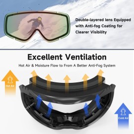 Findway Ski Goggles Otg - Over Glasses Snow Snowboard Goggles For Men Women Adult- Anti-Fog 100% Uv Protection Wide View