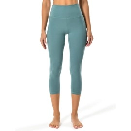 Colorfulkoala Womens High Waisted Capri Leggings With Pockets 21 Inseam Workout Yoga Pants(Xl, Smoky Green)
