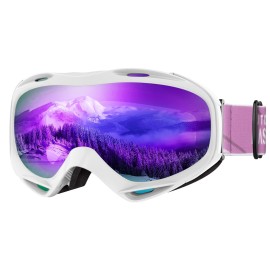 Outdoormaster Ski Goggles Otg - Over Glasses Ski/Snowboard Goggles For Men, Women & Youth - 100% Uv Protection (Whiteframe Revopurplelens Vlt17%)