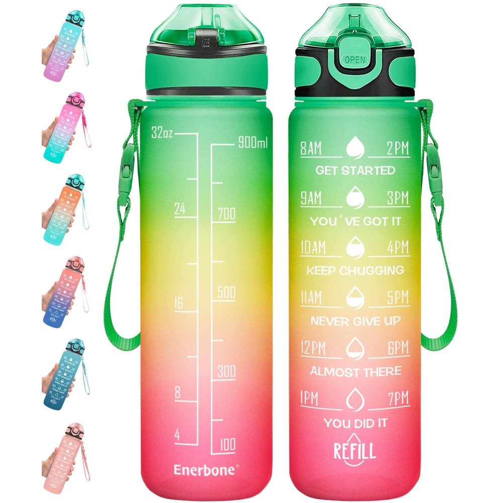 Enerbone 32 Oz Water Bottle With Times To Drink And Straw, Motivational Drinking Water Bottles With Carrying Strap, Leakproof Bpa & Toxic Free, Ensure You Drink Enough Water For Fitness Gym Outdoor