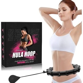Weighted Hula Hoop - Premium Auto Spinning Hoop Detachable Smart Hoops Detachable Ring - 360 Degree Spinning Ball With Weight For Adult Fitness Exercise (Black)