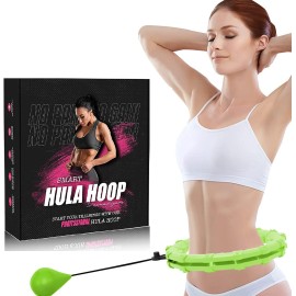 Weighted Hula Hoop - Premium Auto Spinning Hoop Detachable Smart Hoops Detachable Ring - 360 Degree Spinning Ball With Weight For Adult Fitness Exercise (Green)