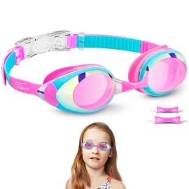 Vvinca Kids Swim Goggles With 3 Nose Pieces, Anti-Fog Clear Vision Swimming Goggles Mirrored Lens, Waterproof Anti-Uv Water Pool Goggles For Youth Teens Junior Children Girls Boys Age 6-14