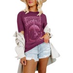 Womens Nashville Shirts Country Music Concert Tshirts Distressed Graphic Short Sleeve Tees For Women Purple M