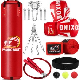 Prorobust Punching Bag For Adults, 4Ft Pu Heavy Boxing Bag Set With 12 Oz Gloves For Mma Kickboxing Boxing Karate Home Gym Training (Unfilled)